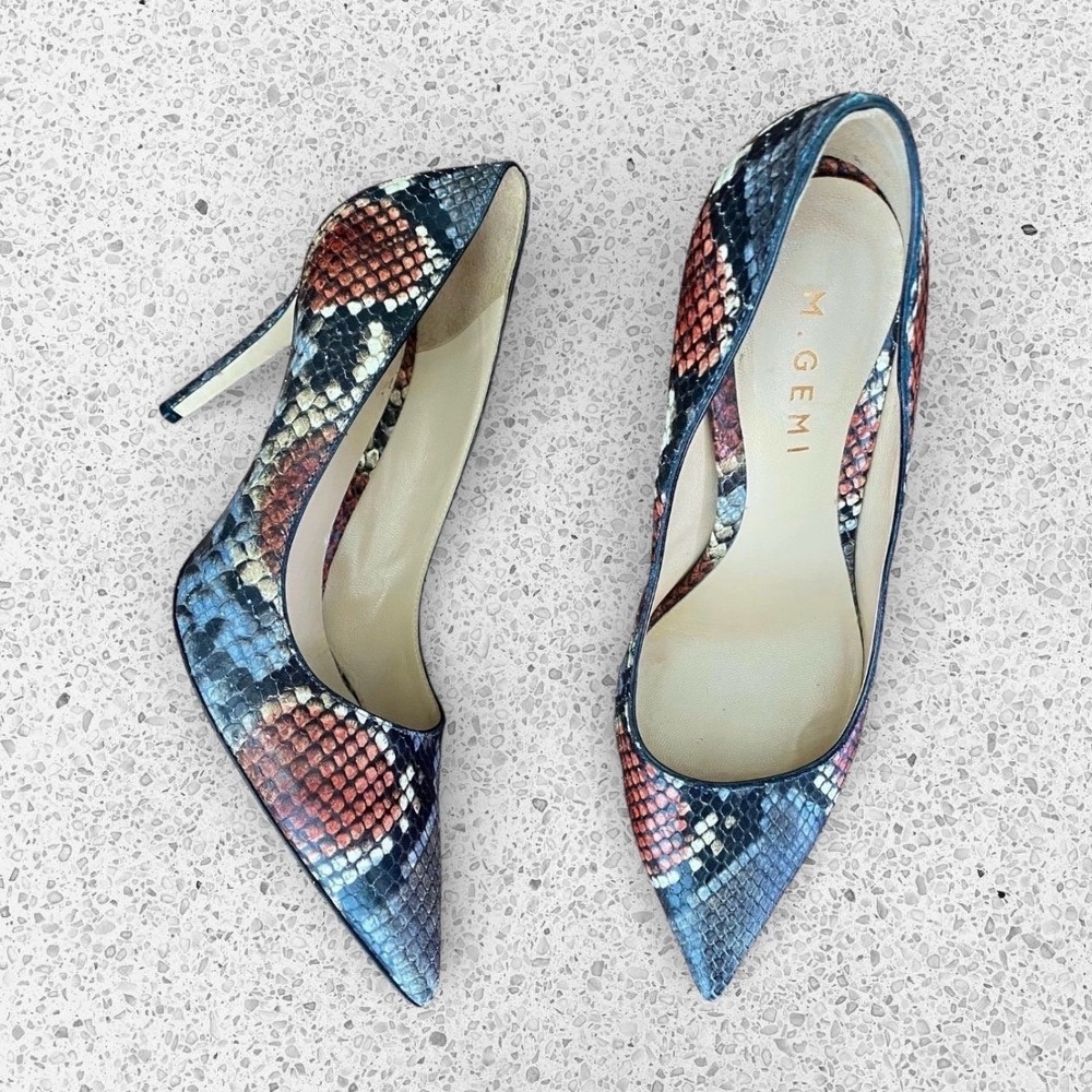 M. Gemi Esatto Leather Snake Print Pointed Toe Pumps Heels size 37 / US 7